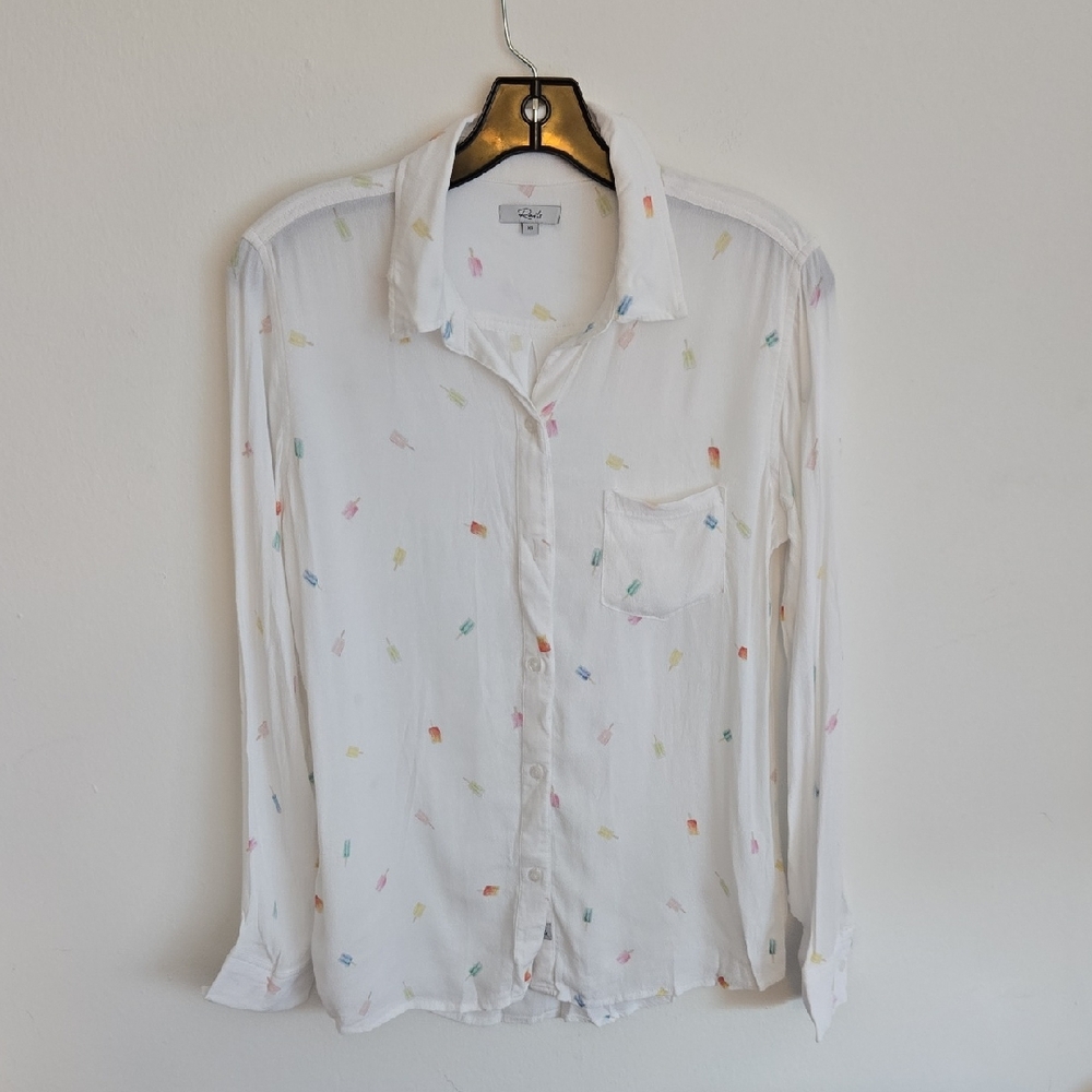 Rails Popsicle Print Sheer Button Down Shirt Lightweight Blouse Size XS
